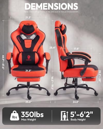 Dowinx Big and Tall Gaming Chair for Adults with Footrest, Massage Lumbar