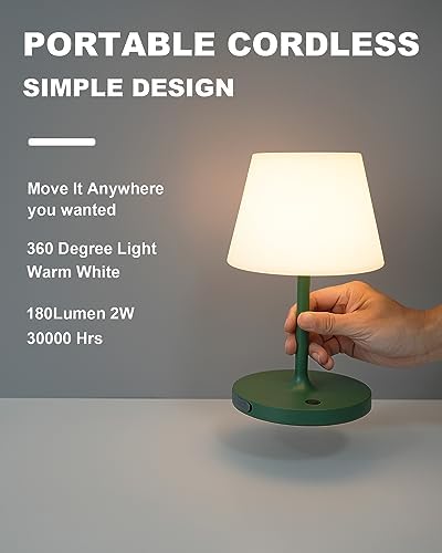 WEILAILUX Outdoor Battery Operated Table Lamp Waterproof, 4000mAh Cordless Table Lamp Rechargeable, Touch Dimmable Desk Lamp, LED Night Light for Patio Camping Restaurant Home, H9.6in, Green