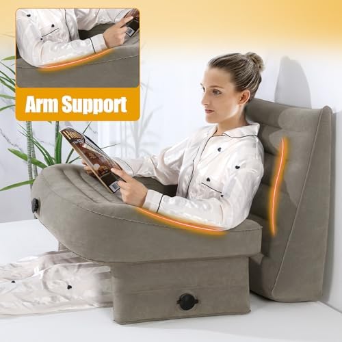 HOMBYS Inflatable Reading Pillow for Gaming with Backrest Pillows for Sitting in Bed, Large Lap Desk Pillow with Arm Rest for Adult, Bed Table Pillow for Reading, Gaming, Working, Portable