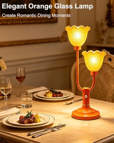 Lightdot Flower Table Lamp Vintage Orange Lamp 2 Bulbs Included Dimmable