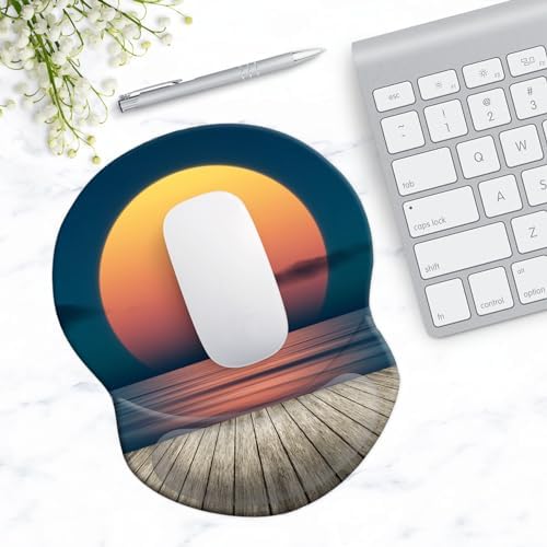 Mouse Pad with Gel Wrist Support and Non-Slip Base - Pain Relief Ergonomic Wrist Rest Mouse Pad for Working & Gaming, Home & Office Desk Accessories (Sunset Over The Sea)