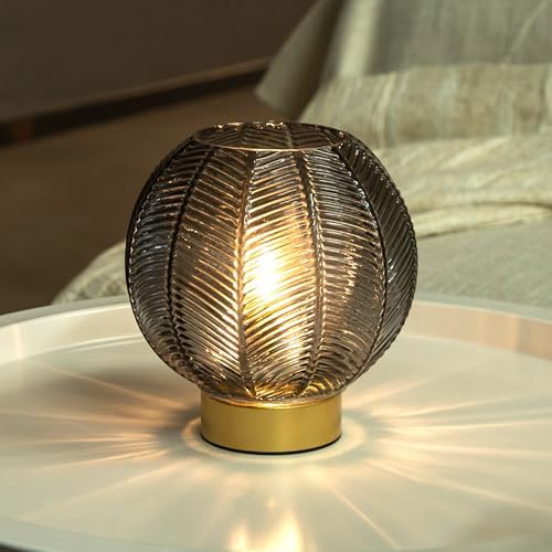 LUSHARBOR Battery Operated Decorative Glass Table Lamp with Timer Grey