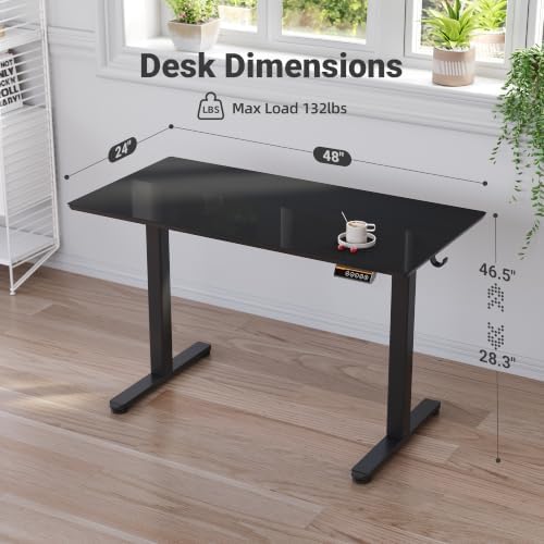 Claiks Glass Standing Desk 48x24 Inch Black