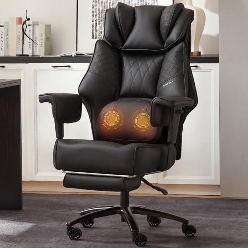 Dowinx Big and Tall Office Chair 400 Lbs with Rotating Massage Lumbar Support, Thick Seat Cushion and Adjustable Armrest,Computer Gaming Chair with Footrest,Black