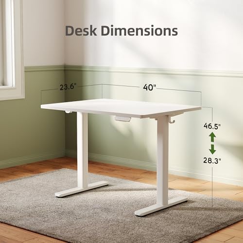 INNOVAR Electric Height Adjustable Standing Desk, 40x24 Inch, White