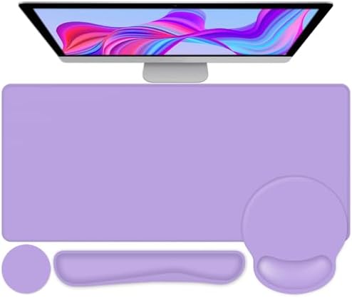 Mouse Pad Desk Pad Protector, Keyboard Wrist Rest + Mouse Pad Wrist Rest +Coaster, Large Gaming Mouse Pad for Deskpc Computer Keyboard Laptop, XXL Desk Mat Writing Pad for Office and Home, Purple