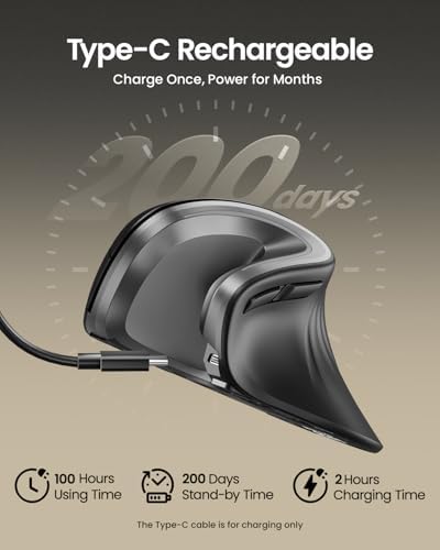 ProtoArc EM11 NL Wireless Ergonomic Vertical Mouse, Rechargeable, Gray