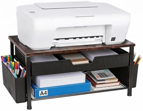 Printer Stand for Desk, Desktop Printer Shelf for Home Office, Brown