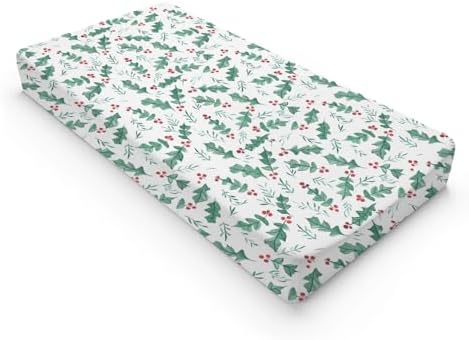 Watercolor Christmas Leaves Winter Holiday Pattern Baby Changing Pad Cover, Unisex Christmas Nursery Diaper Changing Table Pad Mat Sheet for Boys Girls-16x32