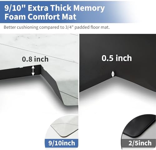 UKISS 9/10 Marble-Pattern Extra Thick Cushioned Kitchen Mat, Non-Slip Waterproof Comfort Memory Foam Standing Desk Mat, Ergonomic Anti Fatigue Floor Mat for Kitchen, Office (Teal, 20" X 32")