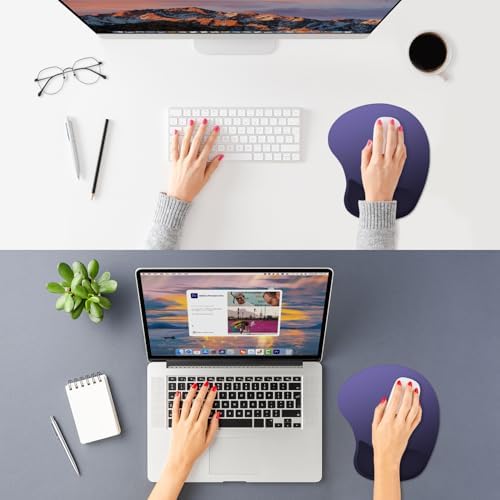 ITNRSIIET Ergonomic Mouse Pad, Cushioned Gel Wrist Rest, Non-Slip Base, Smooth Surface, Compatible with All Mice for Office & Gaming, Desk Accessory, 9.5 x 8.2 inch, Violet