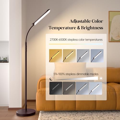 Aisutha LED Floor Lamp, 18W Super Bright Floor Lamp for Living Room, Adjustable Stepless Colors & Brightness Standing Lamp, Eye Caring Reading Light with Remote& Touch Control for Bedroom Office