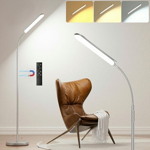 Yikuneng Dimmable LED Floor Lamp, Super Bright Reading Lamps Floor Standing lamp with Remote & Touch Control, Stepless Dimming & 2700K-6500K Color Temperature, for Living Room Bedroom Office, Gray