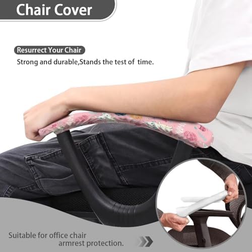 Office Chair Armrest Covers, Cartoon Cat Print Chair Arms Protector Comfy Stretch Armrest Covers Skin Friendly Office Chair Armrest Slipcovers, 2 Piece