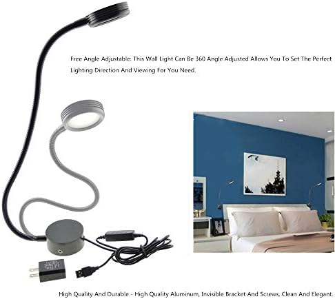 2 Pack 3W Dimmable LED Gooseneck Lamp 3 Color Modes Wall Mount Light
