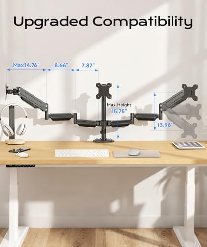 Pholiten Triple Monitor Mount for17-32 inches Screen, 2 Gas Spring Arms