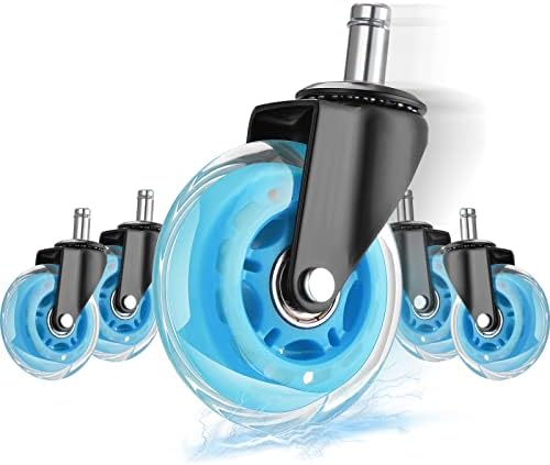 Hivexagon Office Chair Caster Wheels Replacement Set of 5, Heavy Duty Universal Quiet Rolling Casters 3 inch Fit Standard Office Chair for Hardwood Floors, Tiles and Carpet (Blue)