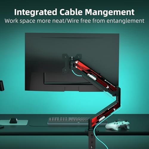 Suptek Monitor Mount Gas Spring Monitor Arm Desk Mount Fully Adjustable Fits 17 20 22 23 24 26 27 32 35 inch Monitors Weight Capacity up to 24.25 lbs, Black&red