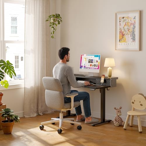 FEZIBO 48 X 24 Inch Standing Desk with Storage, Adjustable Height Sit Stand Desk with Sliding Pegboard Organizer, Felt Wall Bumper, Monitor Arm Compatible for Home Office Workstation, Black