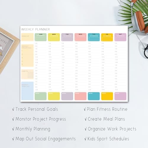 Undated Weekly Hourly Planner Notepad, Tear-Off ADHD Planner,Weekly Planner,Weekly Schedule Planner,Weekly To Do List Notepad(52 Sheets,8.5"x11",Colorful)