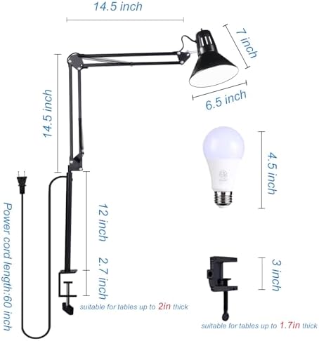 Swing Arm Desk Lamp for Home Office 360°Adjustable