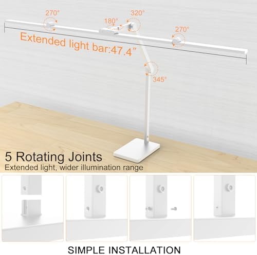 Omorepa 36 W 3000 LM Ultra Bright Architect Desk Lamp with Base, 47.4 Inch Wide Tall Overhead Desk Light for Home Office, Dimmable Table Light with Remote for Desktop Working,Drafting,Reading