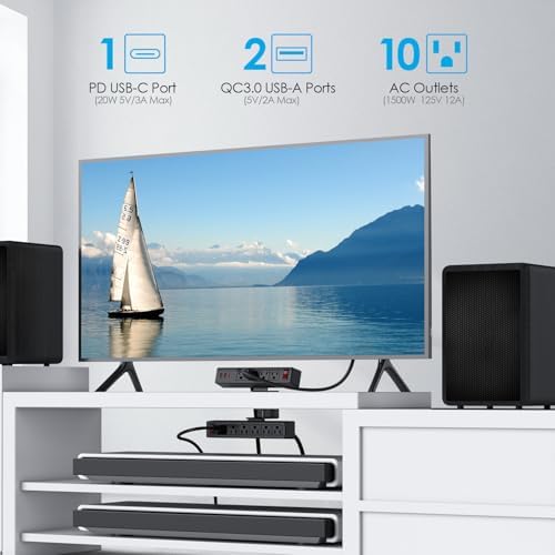 VILONG Dual Layer Desk Clamp Power Strip, 20W USB-C, 700J Surge Protector