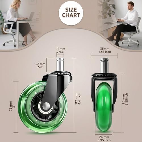 3 Inch Office Chair Wheels, Set of 10 (Green)