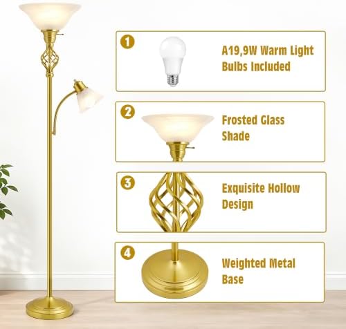 GyroVu Torchiere Floor Lamp for Living Room, LED Standing Reading Light