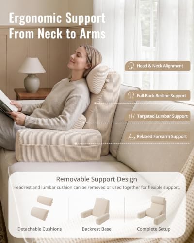 Blissful Diary Reading Pillow with Adjustable Neck & Lumbar Support, Beige