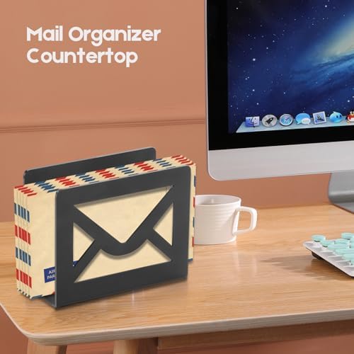 Desktop Metal Mail Holder,Letter Organizer for Desk(Black)