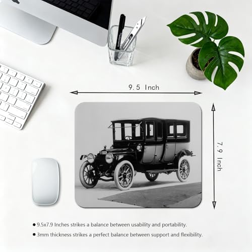 9.5x7.9 Inch Office/Gaming Mouse Pad, Vintage Classic Car Antique Automobile Retro Old Fashioned Design Black and White, Cute Anti-Slip Mat for Desk Decor