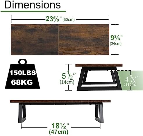 TEAMIX 24 inch Monitor Riser for Desk, Wood & Steel Computer/TV Stand Brown