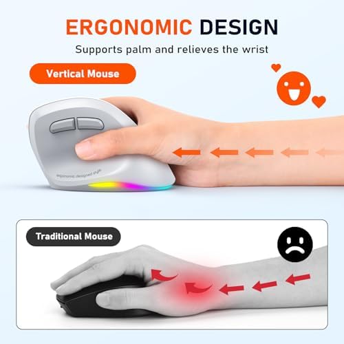 MEETION Ergonomic Wireless Vertical Mouse, Rechargeable, Gray