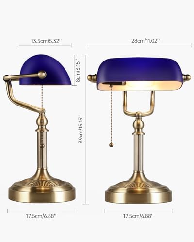 Blue Glass Bankers Desk Lamp,Plug in