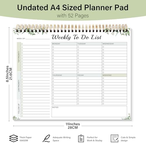 TREES Weekly To-Do List Notepad, 52-Week Desk Planner Organizer, 8.5" x 11"