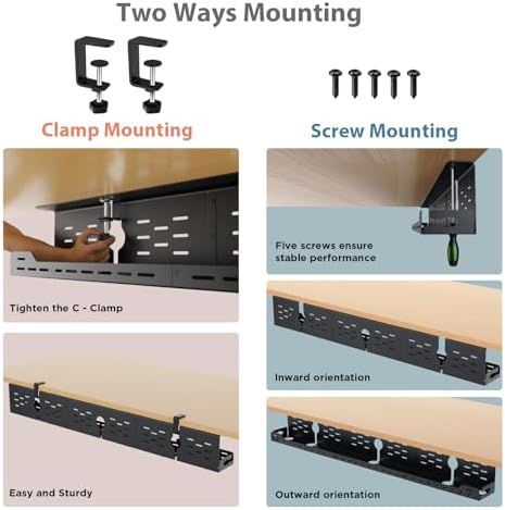 Univivi Under Desk Cable Management Tray, Cable Management, 48 inch, Black
