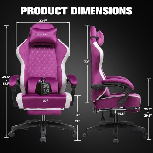GTPLAYER Gaming Chair, Ergonomic Computer Chair with Footrest and Lumbar Support, High Back Recliner Chair 350lbs, Height Adjustable for Home Office, Purple
