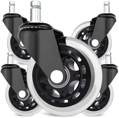 Office Chair Wheels - 3 Inch Replacement Rubber Wheels - Heavy-Duty Computer Gaming Desk Caster Wheel, Noise Free, Fits for 1KEA Chair only (Stem Rod ∅10mm x 22mm)