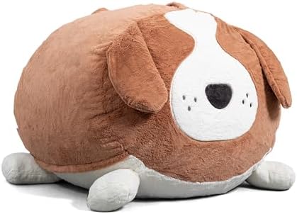 Big Joe Wild Things Foam Filled Animal Bean Bag Chair with Removable Cover, Kenny Canine Snugglepuff, Soft Faux Fur, 4 feet Big