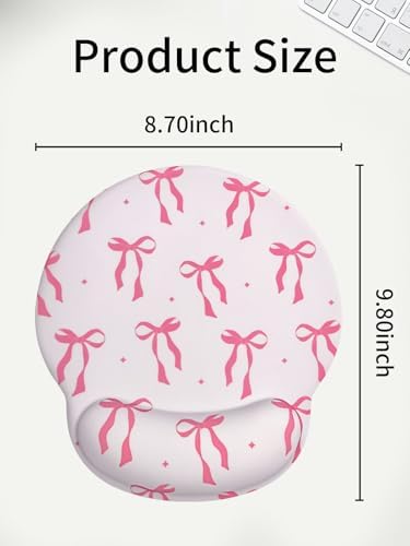 Seorsok Cute Pink Ribbon Bow Tie Mouse Pad with Gel Wrist Support Mouse Pad,Ergonomic Aesthetic,Comfort Mousepad for Office Work Computer,Pain Relief Mousepad with Non-Slip Silicone Base,Pink Bow