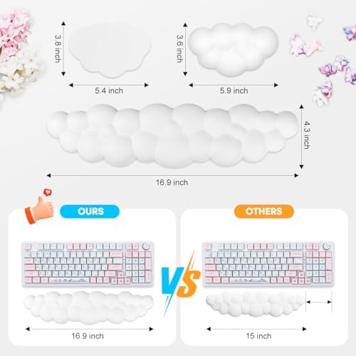JIKIOU Upgrade Leather Cloud Wrist Rest for Keyboard and Mouse & Cup Pad
