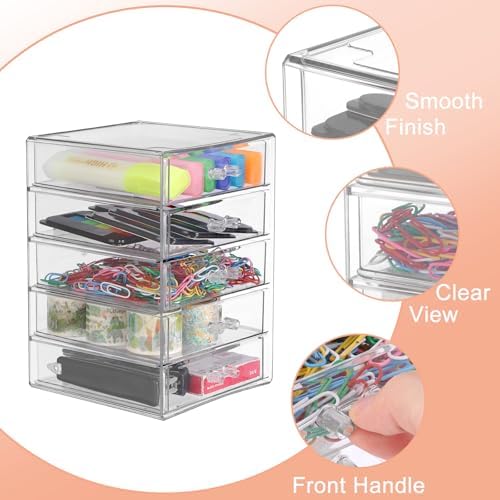 BTSKY Clear Storage Organizer with Drawers, 5-Layer Desktop Organizer