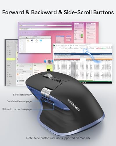TECKNET Wireless Mouse, Side Scroll Bluetooth Rechargeable, 3-Device