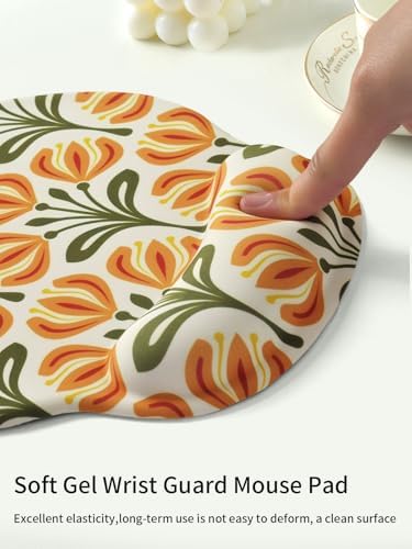 Seorsok Leaves & Floral Mouse Pad with Gel Wrist Support Mouse Pad,Ergonomic Aesthetic,Comfortable Mousepad for Office Game Work Computer,Pain Relief Mousepad with Non-Slip Silicone Base,Yellow