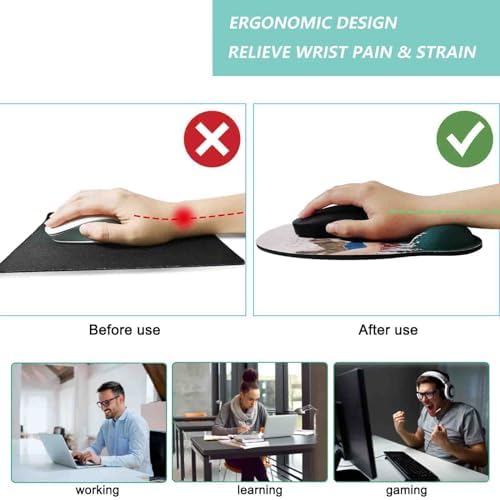 Mouse Pad with Wrist Support, Ergonomic Mouse Pad with Memory Foam Wrist Rest Cushion, Non-Slip Rubber Base Gaming Mice Pad for Home Office Computer Laptop, Sunrise