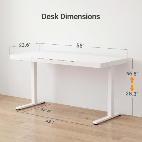 Claiks Glass Standing Desk with Drawers & USB Ports 55 Inch