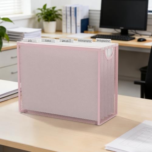 Sinboun Hanging File Organizer Includes 5 Hanging Folders for Office, Pink