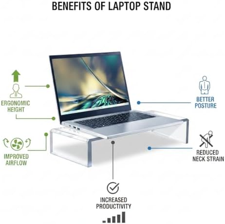 Azar 515360 Acrylic Monitor Stand Riser – Made in USA Laptop stand and Monitor Riser Acrylic Monitor Stand Riser Clear Laptop Stand for Desk Ergonomic Display Riser, Clear (15-Inch-Luxury Handcrafted)