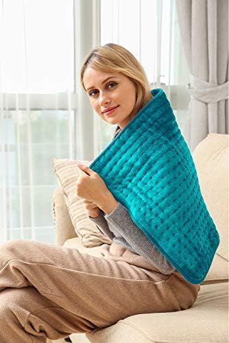 Ambershine 17''x33'' XXXL King Size Heating Pad with 12 Temperature Settings & 4 Auto-Off Countdown Timers, Pain Relief for Back/Neck/Shoulders/Abdomen/Legs(Light Teal)